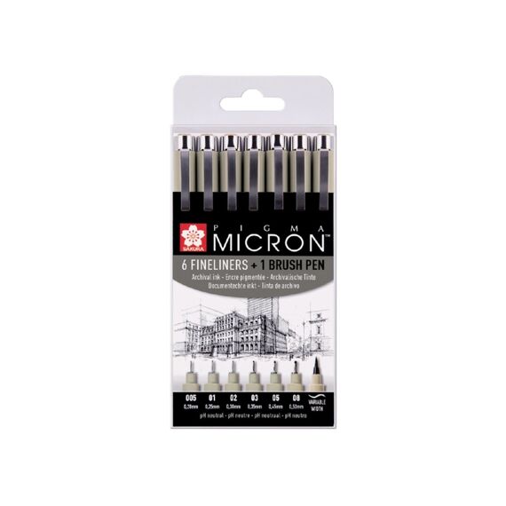 Sakura Pigma Micron Zwart Set 6+1St