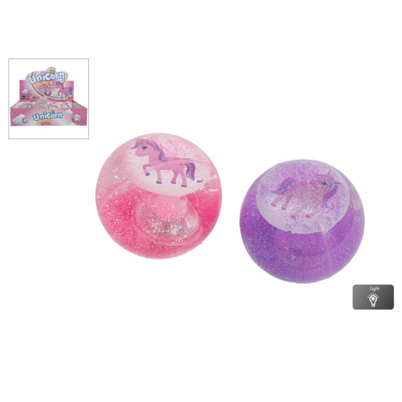 Stuiterbal Unicorn Met Licht 6.5Cm 2 Assortimenten Prijs Per Stuk