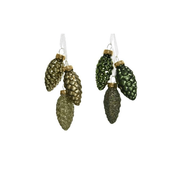 Tros Dennenappels Glas 2.5X6Cm 2 Assortimenten Prijs Per Stuk