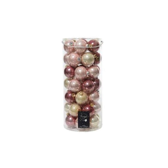 Kerstbal Glas Mix Donkerroze-Blush Pink-Pearl Dia6Cm