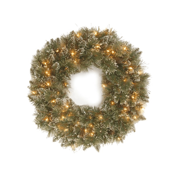 Glittery Bristle Wreath 12 Cones 61Cm With 50 Led