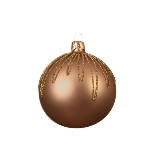 Kerstbal Glas Bew.Lijn Druppel Dia8Cm Warm Beige