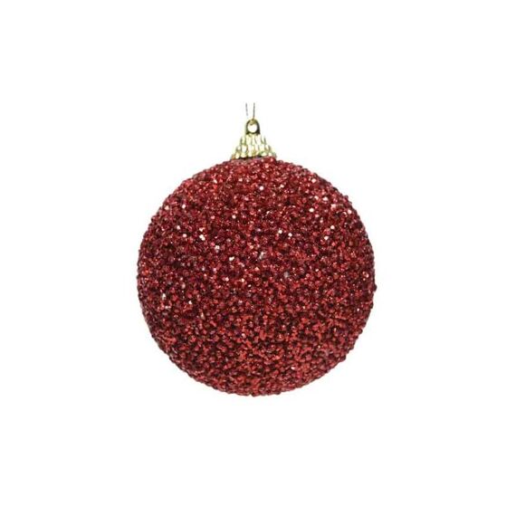 Kerstbal Foam Glitter Kraal Dia8Cm Rood