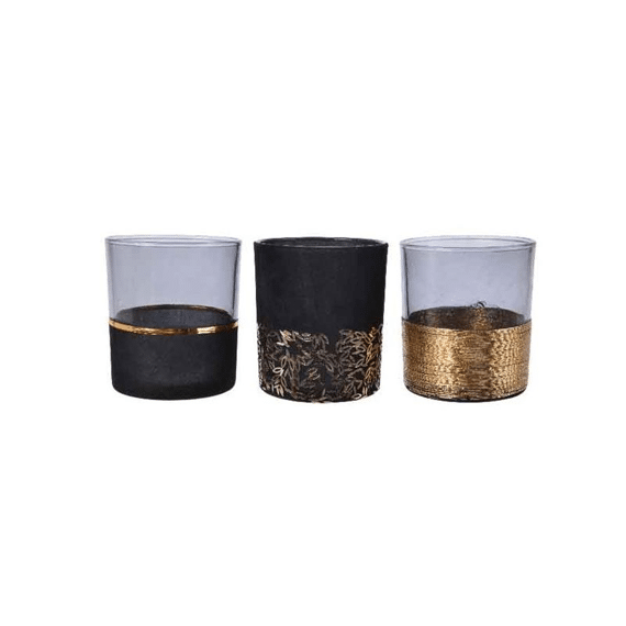 Theelicht Glas Flock Dia9X10Cm Zwart 3Assortiment Prijs Per Stuk
