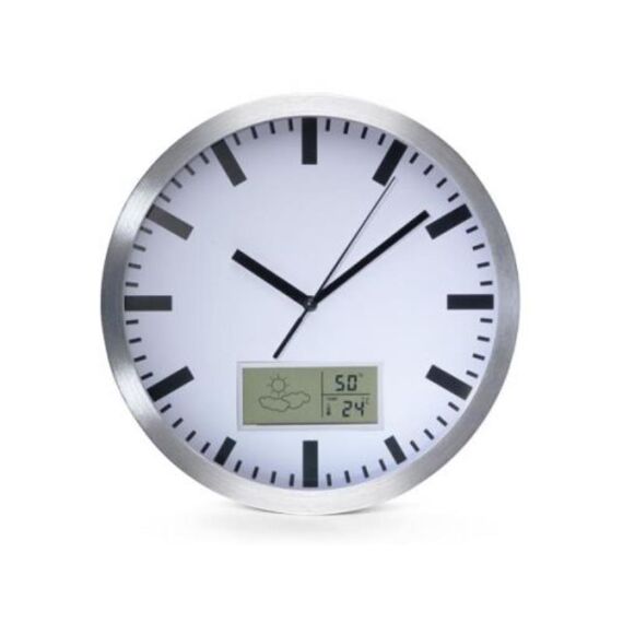 Wandklok Alu Lcd Display Thermom.Hygrom.25 Cm