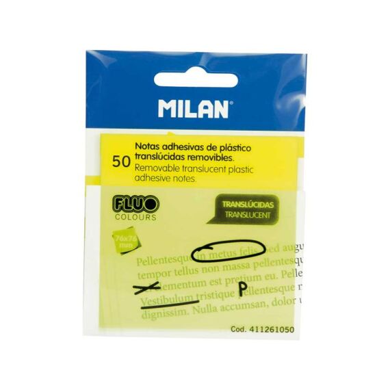 Milan Transparante Pvc Kleefnotes 50Blad 11.3X9.1 Geel