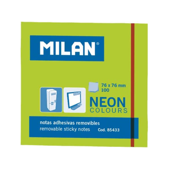 Milan Kleefblaadjes 100Blad 76X76Mm Neon Groen