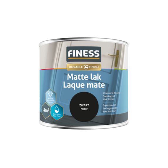 Finess Mat Lak Waterbasis Binnen 250Ml Zwart