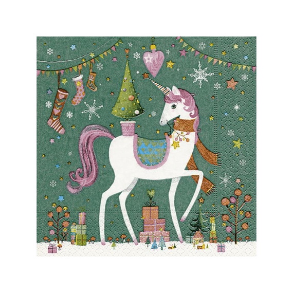 Servetten 33X33Cm 20St. Xmas Unicorn