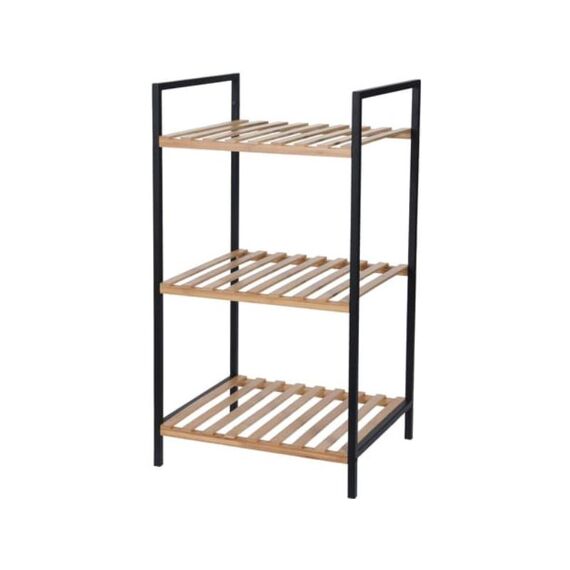 Badkamerrek 38X32.5X70Cm Met 3Bamboe Legplanken Zwart Metalen Frame