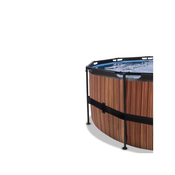 Exit Zwembad Rond Frame Pool D450X122Cm 12V Zandfilter Timber Style + Overkapping