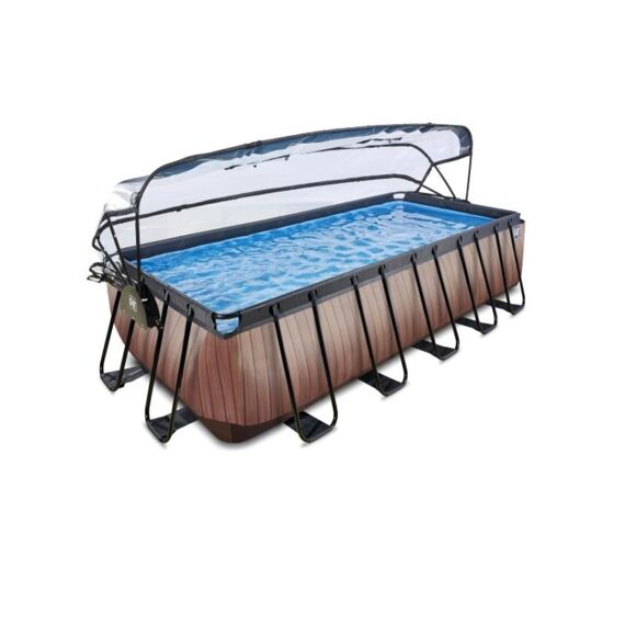 Exit Zwembad Rechthoekig Frame Pool 5.4X2.5X1.22M 12V Zandfilter– Timber Style + Overkapping