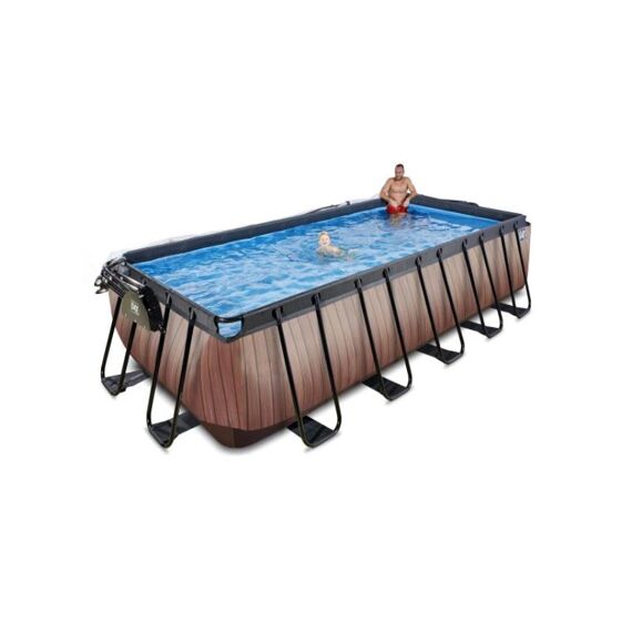 Exit Zwembad Rechthoekig Frame Pool 5.4X2.5X1.22M 12V Zandfilter– Timber Style + Overkapping