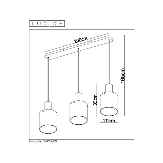 Lucide Toledo Hanglamp 3X E27/60W Koper/Amber Glas