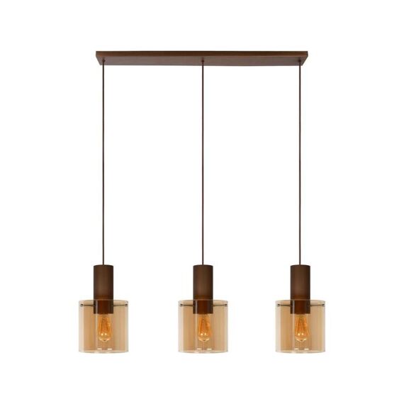 Lucide Toledo Hanglamp 3X E27/60W Koper/Amber Glas