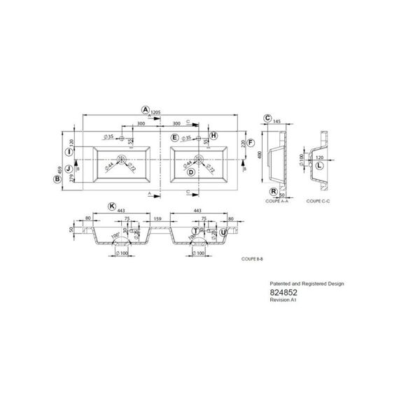 Kole-Vados Polyb Wastafel 120Cm 2W Wit Mat