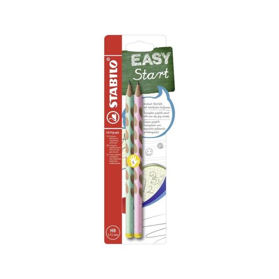 Stabilo Easy Graph Driekantige Potloten Hb Rechtshandig Pastel Groen&Roze 2 Stuks