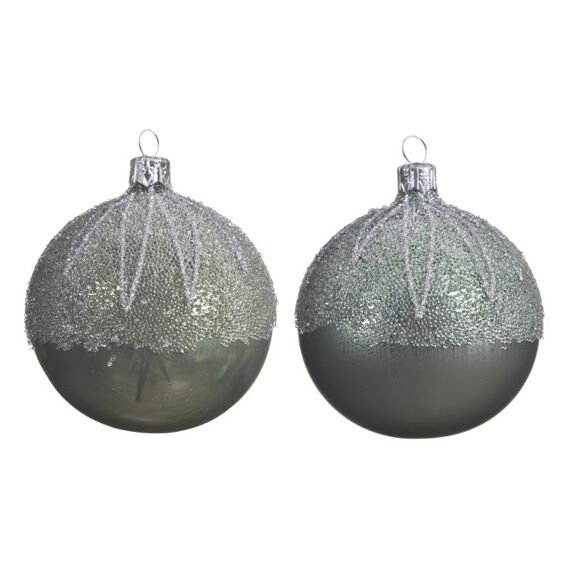 Kerstbal Glas Ballotine Salie Groen Dia8Cm 2 Assortiment Prijs Per Stuk/Motief