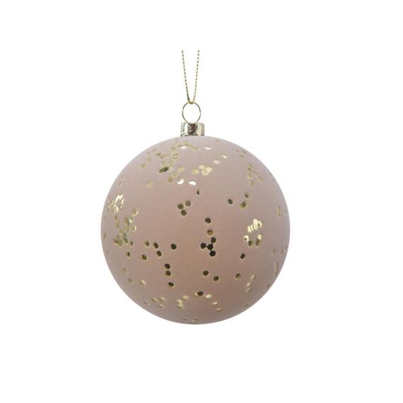 Kerstbal Plastic Hang Stip Roze/Goud Dia8Cm