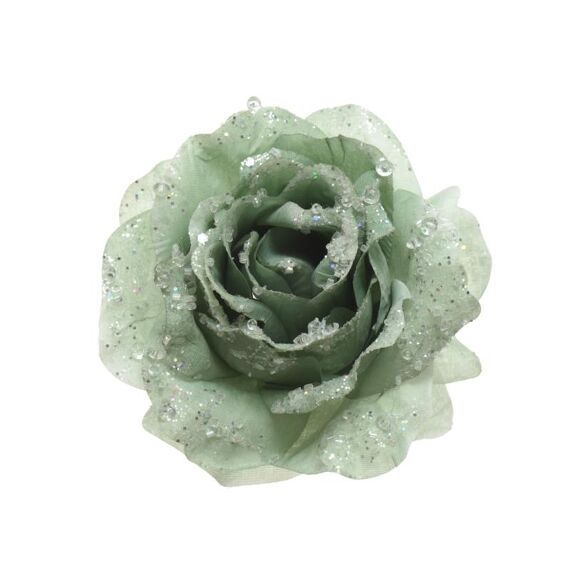 Roos Polyester Clip Glitter Salie Groen Dia14X8.5Cm