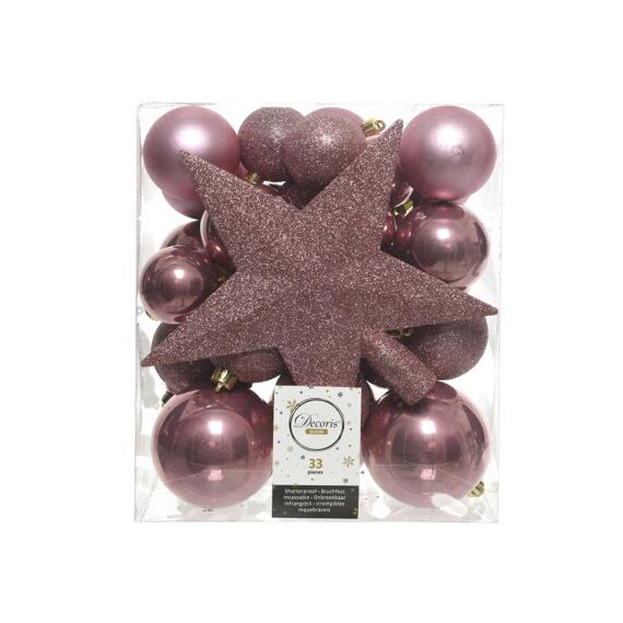 Kerstbal Plastic Mixbox Piek Assorted veloursroze