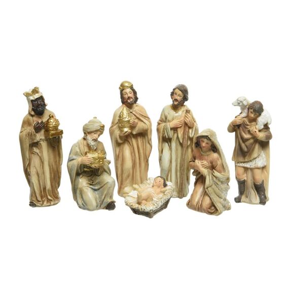 Kerstgroep Poly 7 Figuren 12Cm Goud