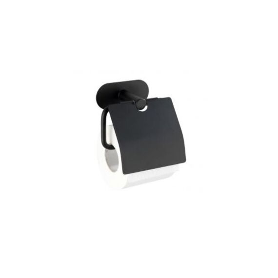 Wenko Turbo-Loc Roestvrij Staal Toiletrolhouder Met Deksel Orea Zwart Mat