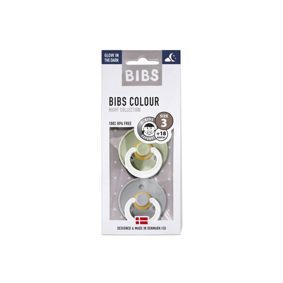 Bibs Fopspeen T3 18M+ 2-Pack Glow In The Dark Sage/Cloud