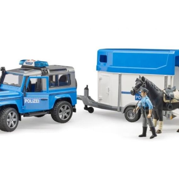 Bruder 02588 Land Rover Police With Trailer And Horse