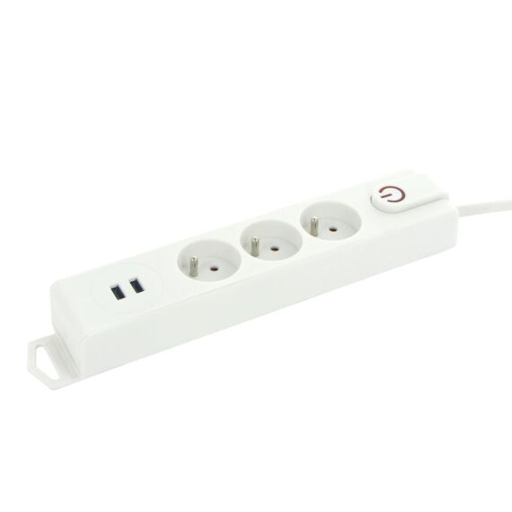 3V Stopcontact + Schakelaar + 2 Usb + 1.5M Wit