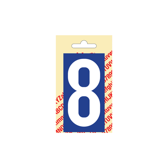 Plakcijfer Kunststof 90 Mm Blauw Met Wit 8