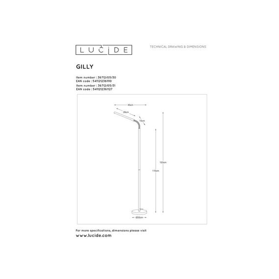 Lucide Gilly Staanlamp Led 5W H153 D20Cm