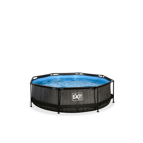 EXIT Zwembad Rond Frame Pool D300X76Cm 12V Filterpomp - Black-Wood
