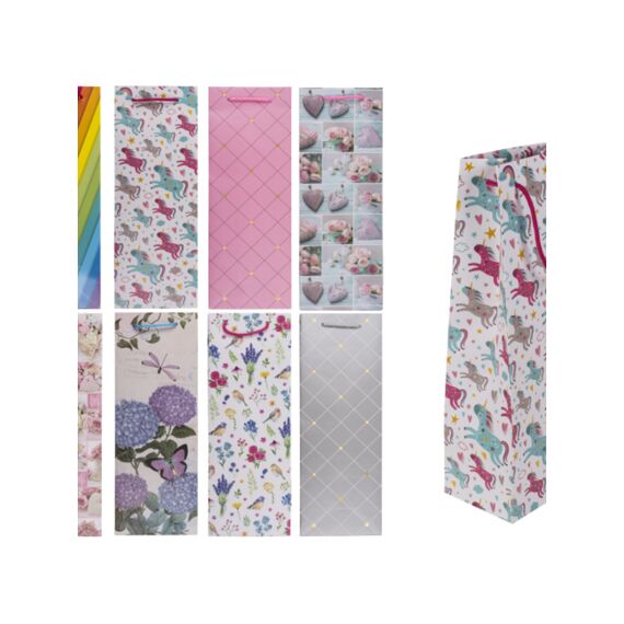 Paper Gift Bag  Wijnfles 10X10X35Cm Assortiment Prijs Per Kleur