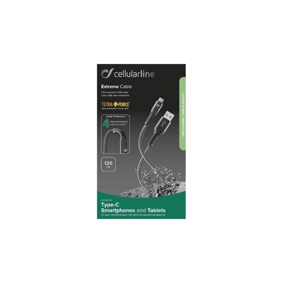 Cellularline Usb Kabel Kevlar Usb A To Usb C Zwart 1.2M