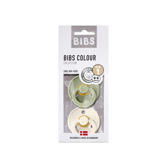 Bibs Fopspeen T1 0-6M 2-Pack Color Latex/Rond Sage/Ivory