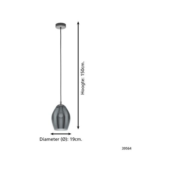 Eglo Estanys Hanglamp In Staal, Nikkel-Nero H1500Xdia190Mm