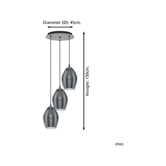 Eglo Estanys Hanglamp In Staal, Nikkel-Nero H1500Xdia450Mm