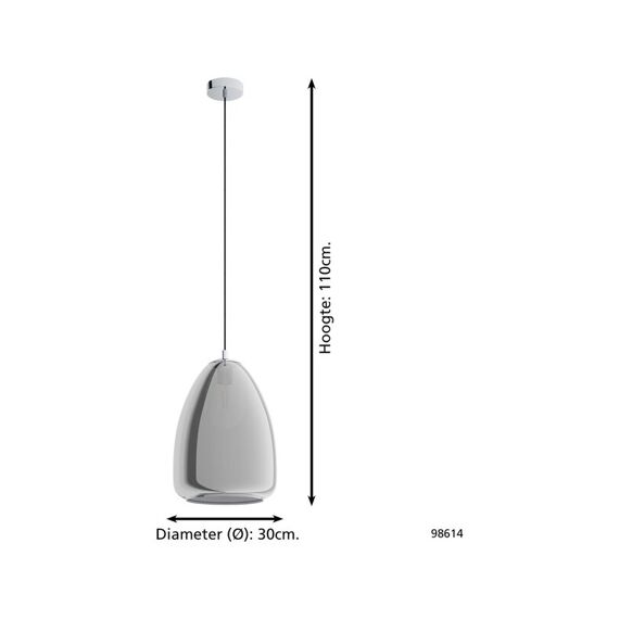 Eglo Alobrase Hanglamp In Staal, Chroom H1100Xdia300Mm