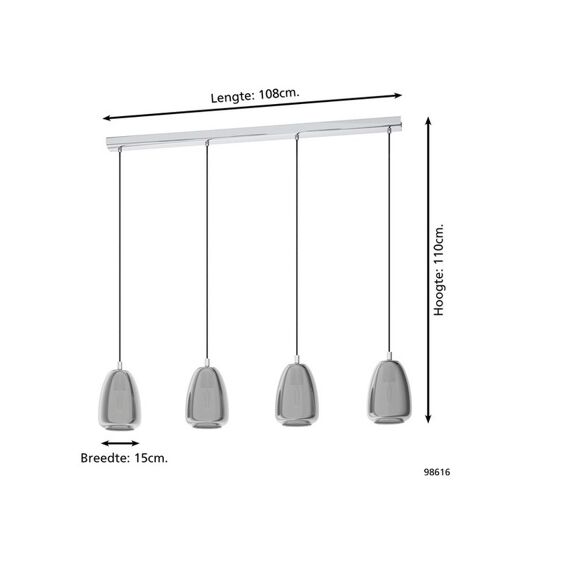 Eglo Alobrase Hanglamp In Staal, Chroom H1100Xb150Xl1080Mm