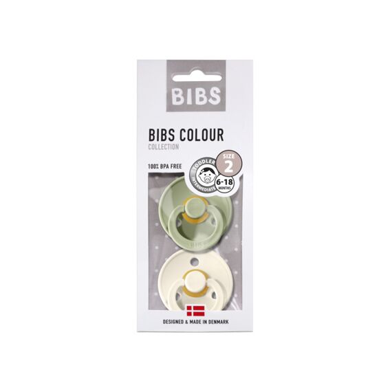 Bibs Fopspeen T2 6-18M 2-Pack Color Latex/Rond Sage/Ivory