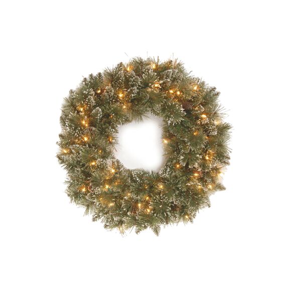 Glittery Bristle Wreath 15 Cones 76Cm With 50 Led