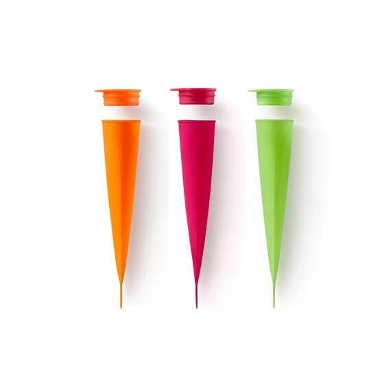 Lekue Set Van 3 Ijsjesvormen Calippo Silicone Groen, Roze, Oranje 4X4.8X20.2Cm