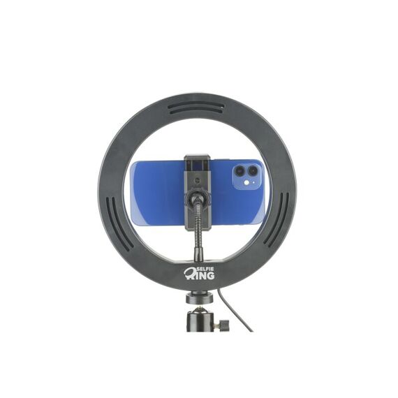 Cellularline Selfie Ring Tafelstatief Tripod Led-Lamp Zwart