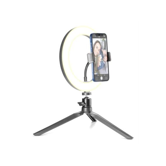 Cellularline Selfie Ring Tafelstatief Tripod Led-Lamp Zwart