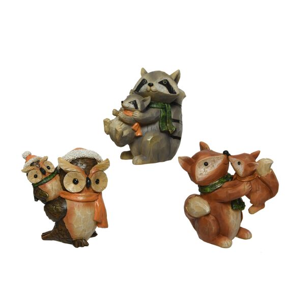 Dier Poly Keuze Uit Owl - Fox - Racoon   L13-W8-H12.70Cm Naturel Assortiment Prijs Per Stuk