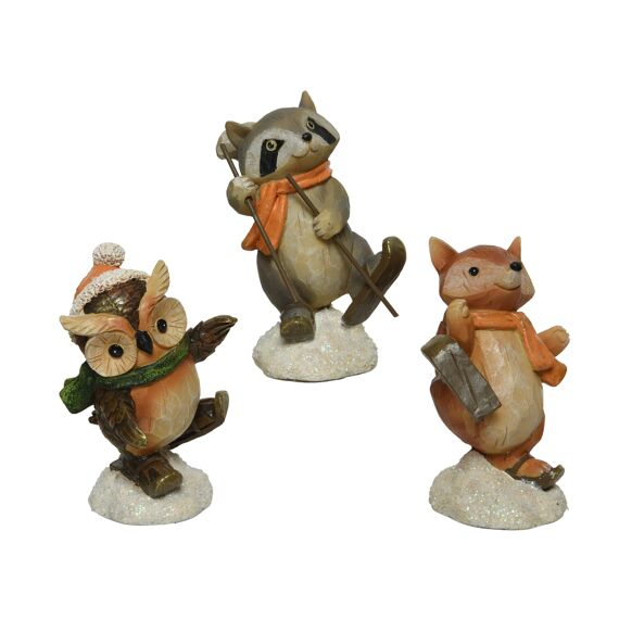 Dier Poly Keuze Uit Owl - Fox - Racoon   L8.50-W8-H12Cm Naturel Assortiment Prijs Per Stuk