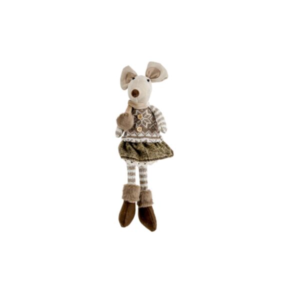 Figuur Mouse Girl Bruin 14X11X40Cm Textiel