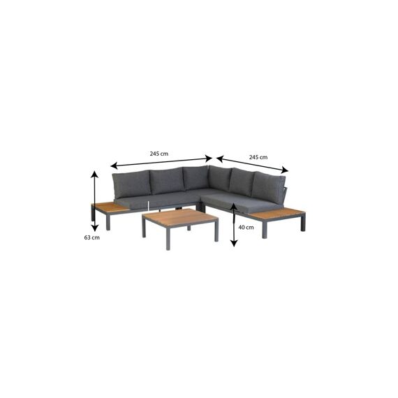 La Vida Lounge Set Anthraciet Alu Frame Met Teak