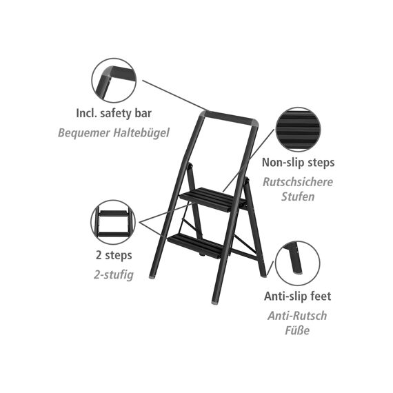 Wenko Trapladder Opvouwbaar Alu Compact 2 Tredes Zwart